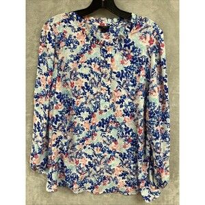 Talbots Top Women's 1X Floral Blue Long Sleeve Blouse Office‎ Career Flowy